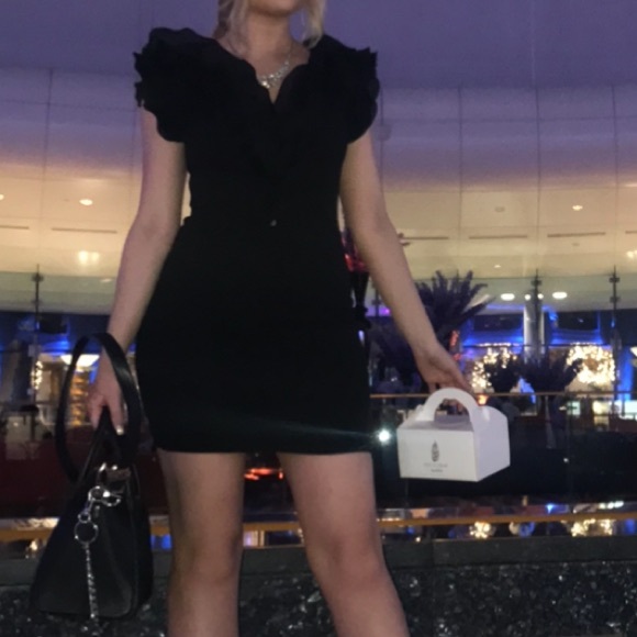 FN Ruffle Mini Dress Black Small - Picture 3 of 5